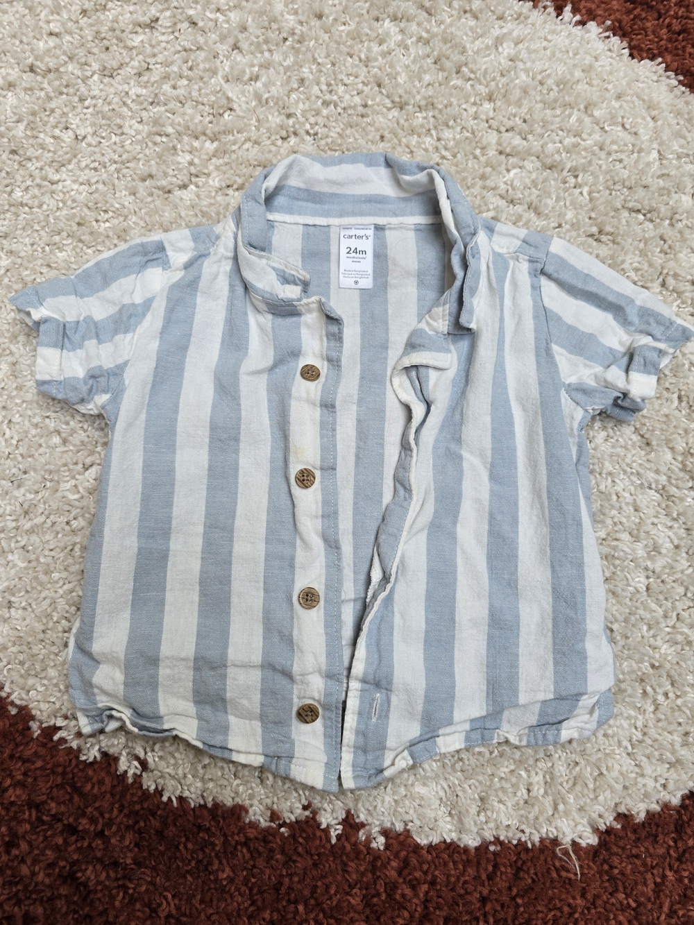 Carter's Light Blue & White Striped Short-Sleeve Button-Up Shirt